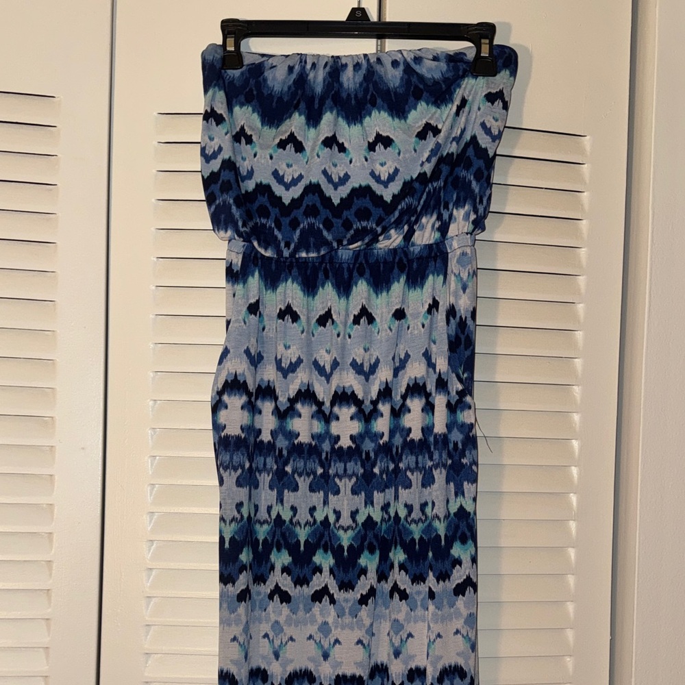 Trixxi Navy and Sky Blue Printed Maxi Dress